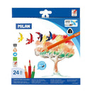 Milan Pack de 24 Lapices Triangulares Acuarelables + Pincel - Mina 2.9mm - Trazo Uniforme - Resistente a la Rotura - Colores Surtidos