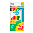 Carioca Tita Pack de 12 + 2 Lapices de Colores - Minas Resistentes - Colores Surtidos