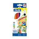 Milan Pack de 12 Lapices Hexagonales de Colores - Mina 2.9mm - Trazo Uniforme - Resistente a la Rotura - Colores Surtidos