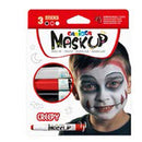 Carioca Mask Up Creepy Pack de 3 Colores para la Piel - Colores Brillantes - Lavables - Base Agua - Incluye Dos Tutoriales Paso a Paso - Colores Blanco, Rojo y Negro