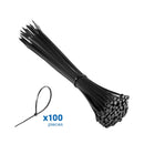 Ewent Pack de 100 Bridas de Nylon - 200x2.5mm - Resistente a UV - Uso en Interior y Exterior - Color Negro