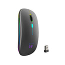 Ewent Raton Inalambrico - Receptor USB-A de 2.4GHz- Bluetooth 5.1 - Recargable - Luces RGB - 4 Botones - Bateria de Litio de 500mAh - Color Negro