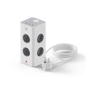 Ewent Regleta con 12 Tomas de Sobremesa - 8x Schuko 16A - 2x USB-A - 2x USB-C - Interruptor On/Off - Proteccion Infantil - Forma de Torre - Cable de 2m - Color Blanco/Gris