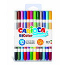 Carioca Bicolor Pack de 12 Rotuladores - Dos Colores por Rotulador - Tinta Superlavable - Punta Conica para Doble Trato de Escritura - Color Varios
