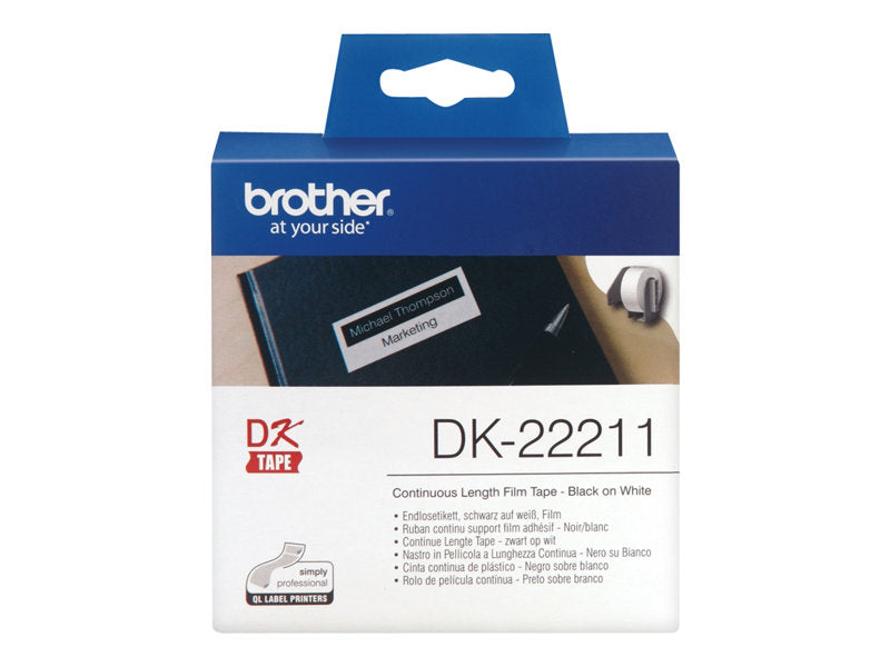 Brother DK22211 - Etiquetas Originales de Tamaño personalizado - Ancho 29mm x 15,24 metros - Texto negro sobre fondo blanco