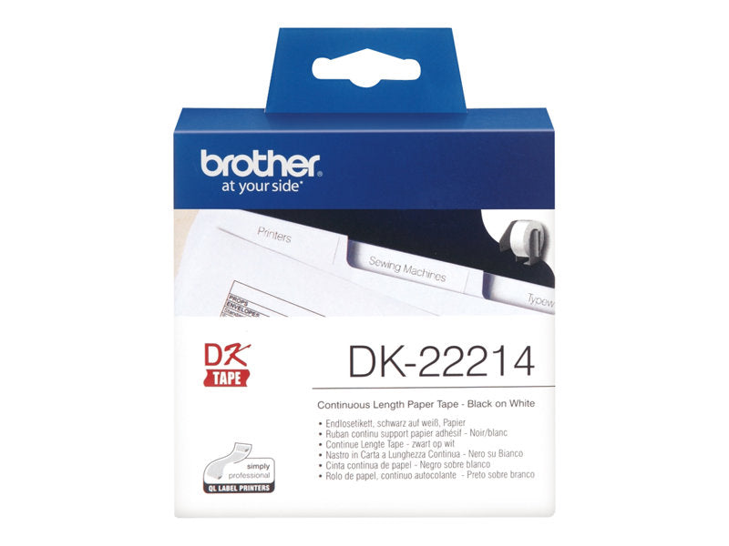 Brother DK22214 - Etiquetas Originales de Tamaño personalizado - Ancho 12mm x 30,48 metros - Texto negro sobre fondo blanco
