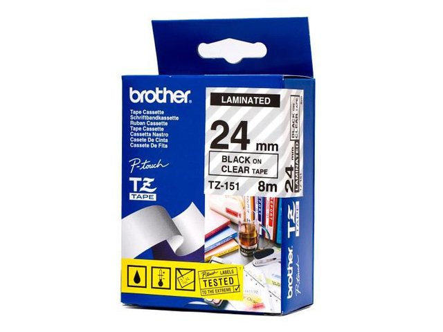 Brother TZe151 Cinta Laminada Original de Etiquetas - Texto negro sobre fondo transparente - Ancho 24mm x 8 metros