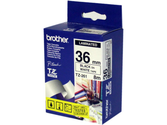 Brother TZe261 Cinta Laminada Original de Etiquetas - Texto negro sobre fondo blanco - Ancho 36mm x 8 metros