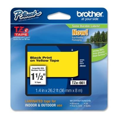 Brother TZe661 Cinta Laminada Original de Etiquetas - Texto negro sobre fondo amarillo - Ancho 36mm x 8 metros