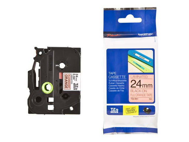 Brother TZeB51 Cinta Laminada Fluorescente Original de Etiquetas - Texto negro sobre fondo naranja fluorescente - Ancho 24mm x 5 metros