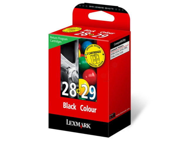 Lexmark 28 + 29 18C1520E Negro + Color Cartucho de Tinta Original Pack de 2 u
