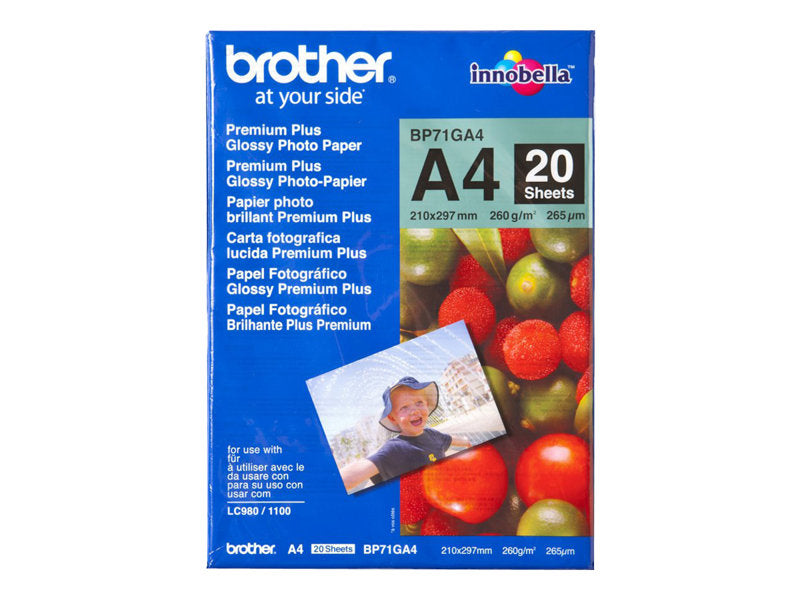Brother BP71GA4 Papel A4 Fotográfico Glossy Brillo Pack de 20 Hojas 260 g/m2