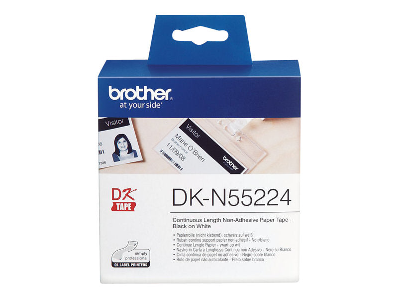 Brother DKN55224 - Etiquetas No Adhesivas Originales de Tamaño personalizado - Ancho 54mm x 30,48 metros - Texto negro sobre fondo blanco