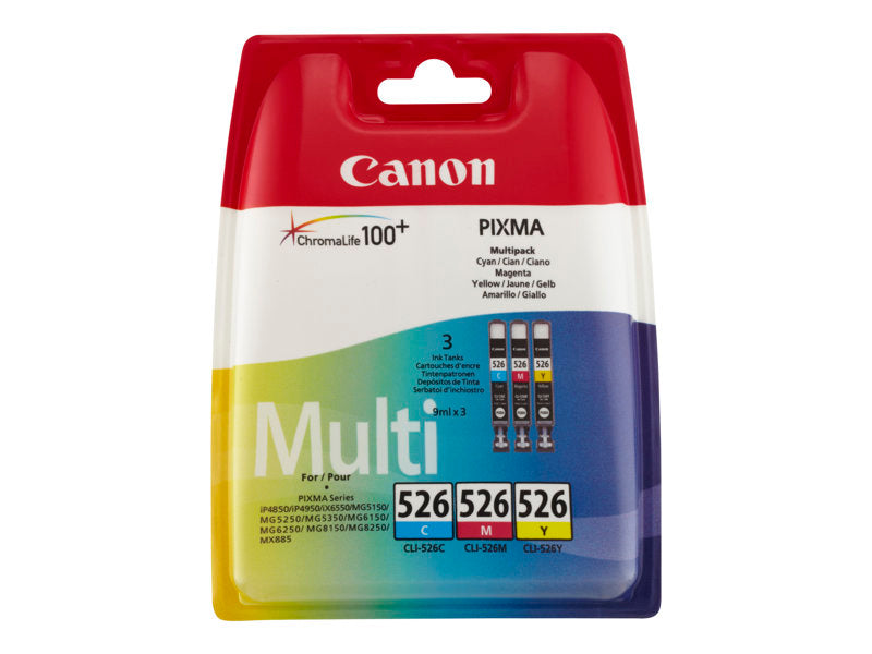 Canon CLI526 Pack de 3 Cartuchos de Tinta Originales - Cian, Magenta, Amarillo - 4541B009