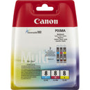Canon CLI8 Pack de 3 Cartuchos de Tinta Originales - Cian, Magenta, Amarillo - 0621B029