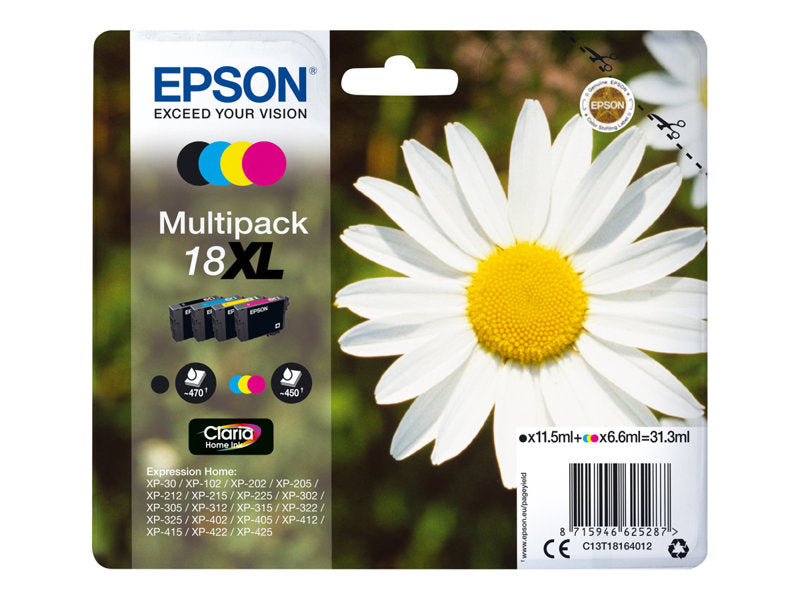 Epson T1816 (18XL) Pack de 4 Cartuchos de Tinta Originales - C13T18164012