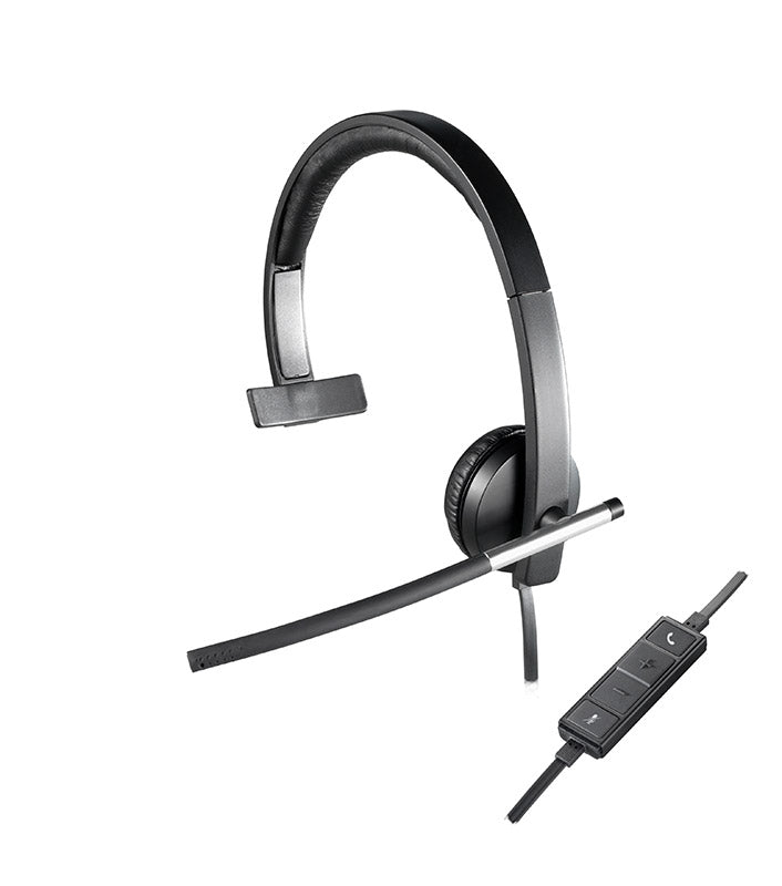 Logitech H650E Auriculares Mono con Microfono USB - Microfono Plegable - Almohadilla Acolchada - Controles en Cable - Color Negro