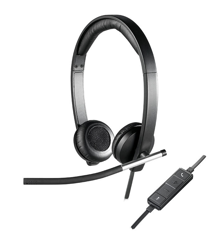 Logitech H650E Auriculares con Microfono USB - Microfono Plegable - Almohadillas Acolchadas - Controles en Cable - Color Negro