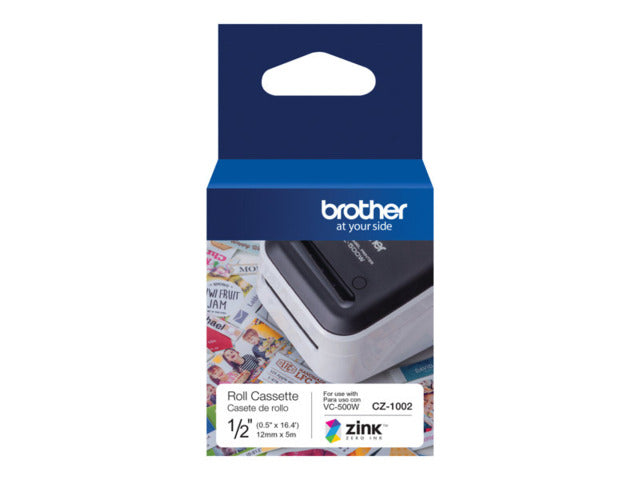 Brother CZ1002 Rollo de Etiquetas Originales de Tamaño Personalizado - Ancho 12mm x 5 metros - Zero Ink - CZ-1002