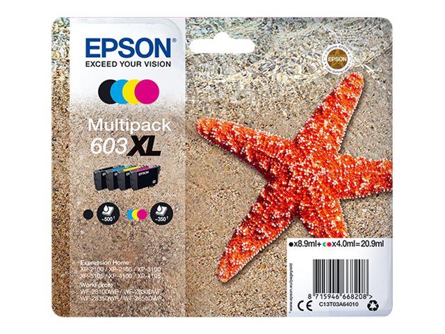 Epson 603XL Pack de 4 Cartuchos de Tinta Originales - C13T03A64010