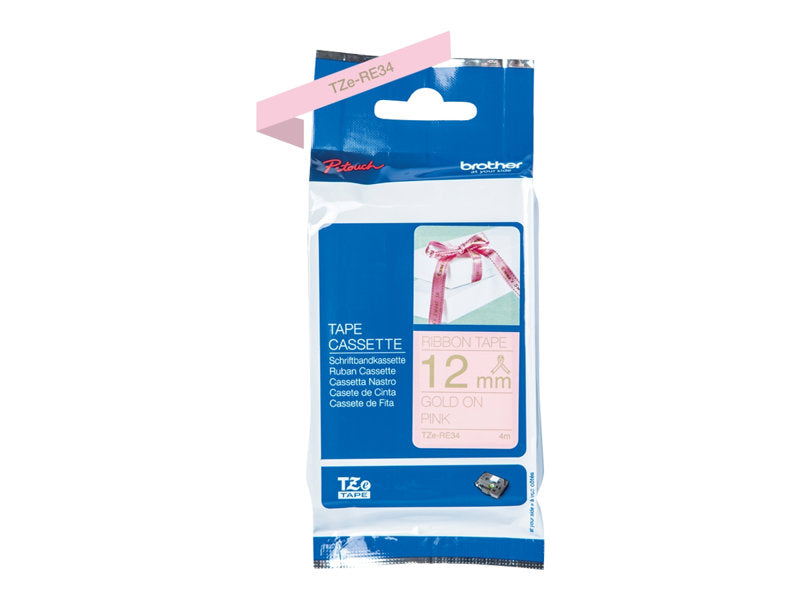 Brother TZERE34 Texto Dorado fondo Rosa Cinta Original