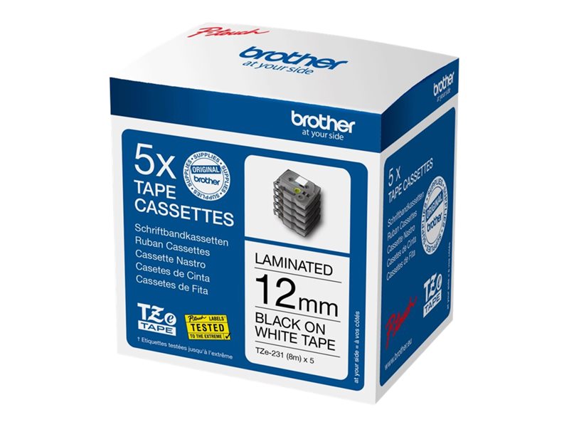 Brother TZE231M5 Texto Blanco fondo Negro Cinta Original Pack de 5 ud