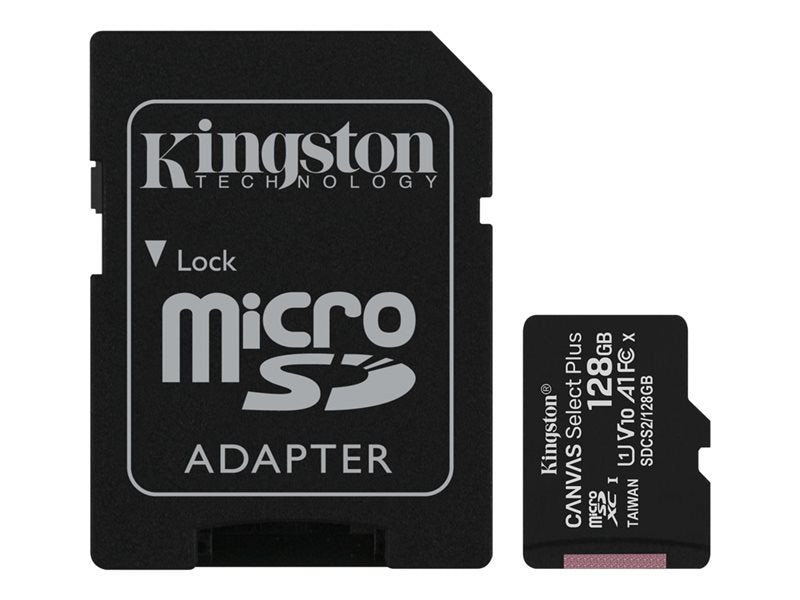 Kingston SDCS2/128GB Tarjeta Micro SDXC 128GB Clase 10 100MB Canvas Select Plus + Adaptador SD