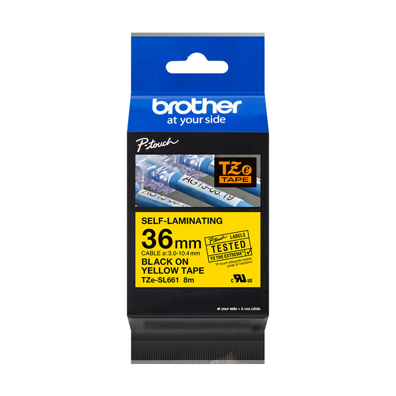 Brother TZESL661 Texto Negro fondo Amarillo Cinta Original