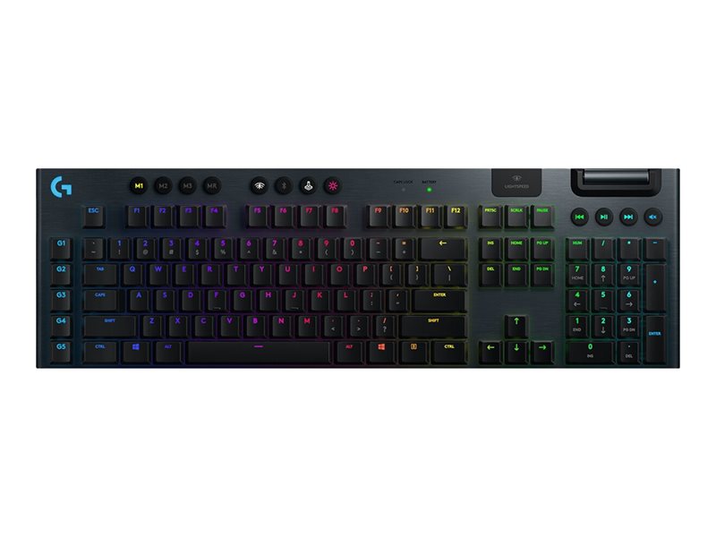 Logitech G915 Teclado Mecanico Gaming Inalambrico USB - Teclas Mecanicas GL Tactil - Iluminacion RGB Lightsync - Tecnologia Lightspeed - Superficies de Metal - Color Negro