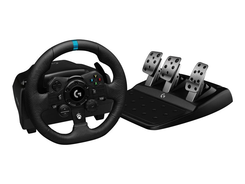 Logitech G923 Trueforce Juego de Volante y Pedales de Carreras Compatible con PS4, PS5 y PC - LEDS Indicador RPM - Giro 900º - Efecto Force Feedback con Trueforce - Freno Progresivo - Volante de Aluminio, Cuero y Acero - Pedales Ajustables