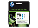 HP 712 Cyan Pack de 3 Cartuchos de Tinta Originales - 3ED77A