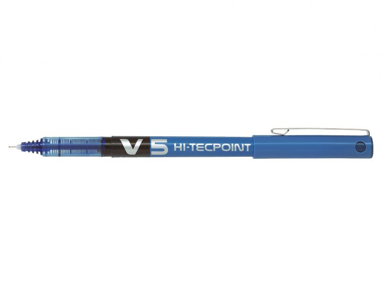 Pilot Boligrafo de tinta liquida V5 HI-Tecpoint Rollerball - Punta fina de aguja 0.5mm - Trazo 0.3mm - Color Azul (Pack de 12 unidades)