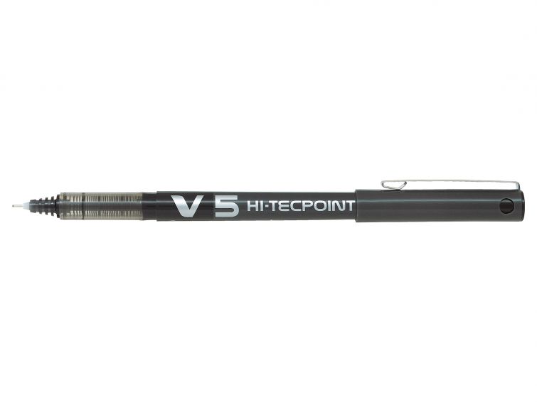 Pilot Boligrafo de tinta liquida V5 HI-Tecpoint Rollerball - Punta fina de aguja 0.5mm - Trazo 0.3mm - Color Negro (12 unidades)