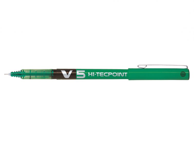 Pilot Boligrafo de Tinta Liquida V5 HI-Tecpoint Rollerball - Punta Fina de Aguja 0.5mm - Trazo 0.3mm - Color Verde (Pack de 12 unidades)