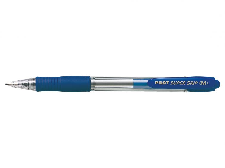 Pilot Boligrafo de Bola Retractil SuperGrip - Punta Redonda 1.0mm - Trazo 0.27mm - Tinta de Aceite - Grip Ergonomico - Color Azul (Pack de 12 unidades)