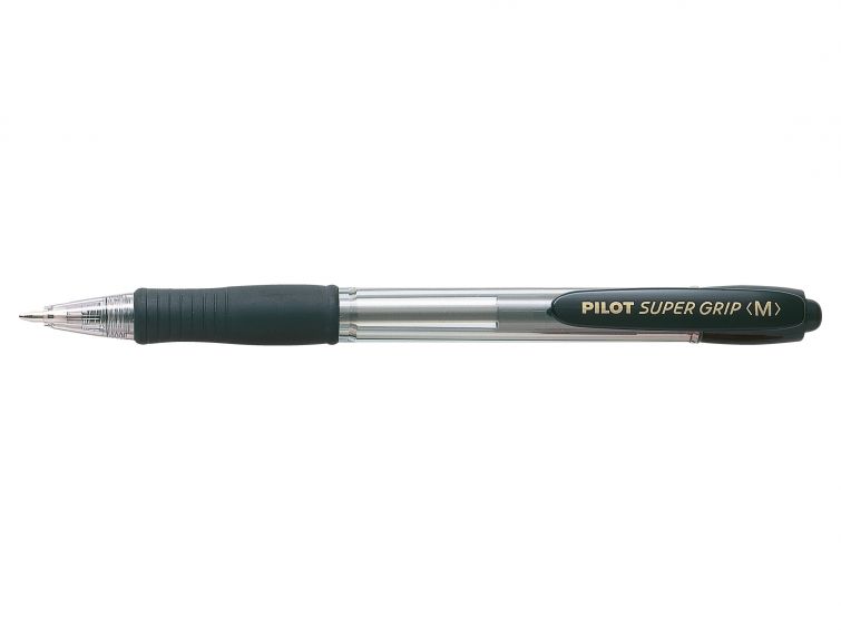 Pilot Boligrafo de Bola Retractil SuperGrip - Punta Redonda 1.0mm - Trazo 0.27mm - Tinta de Aceite - Grip Ergonomico - Color Negro (Pack de 12 unidades)