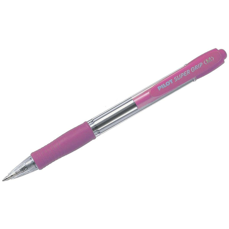 Pilot Boligrafo de Bola Retractil SuperGrip - Punta Redonda 1.0mm - Trazo 0.27mm - Tinta de Aceite - Grip Ergonomico - Color Rosa (12 unidades)