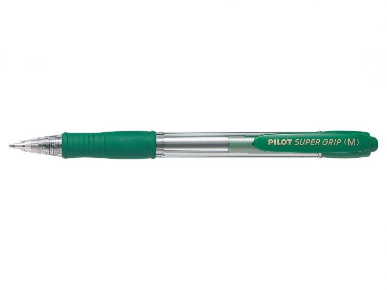 Pilot Boligrafo de Bola Retractil SuperGrip - Punta Redonda 1.0mm - Trazo 0.27mm - Tinta de Aceite - Grip Ergonomico - Color Verde (12 unidades)