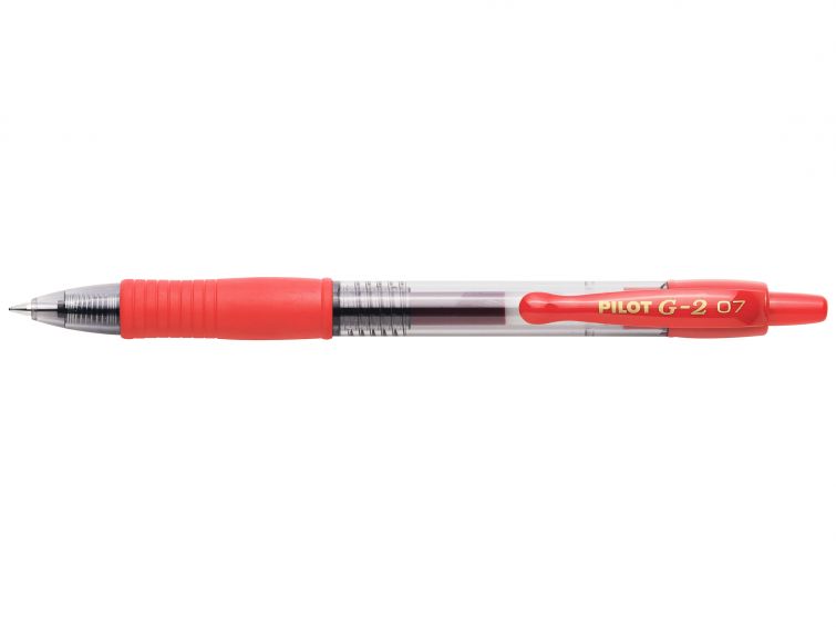 Pilot Boligrafo de Gel G2 Rollerball Retractil - Recargable - Punta de Bola Redonda 0.7mm - Trazo 0.32mm - Grip Ergonomico - Color Rojo (Pack de 12 unidades)