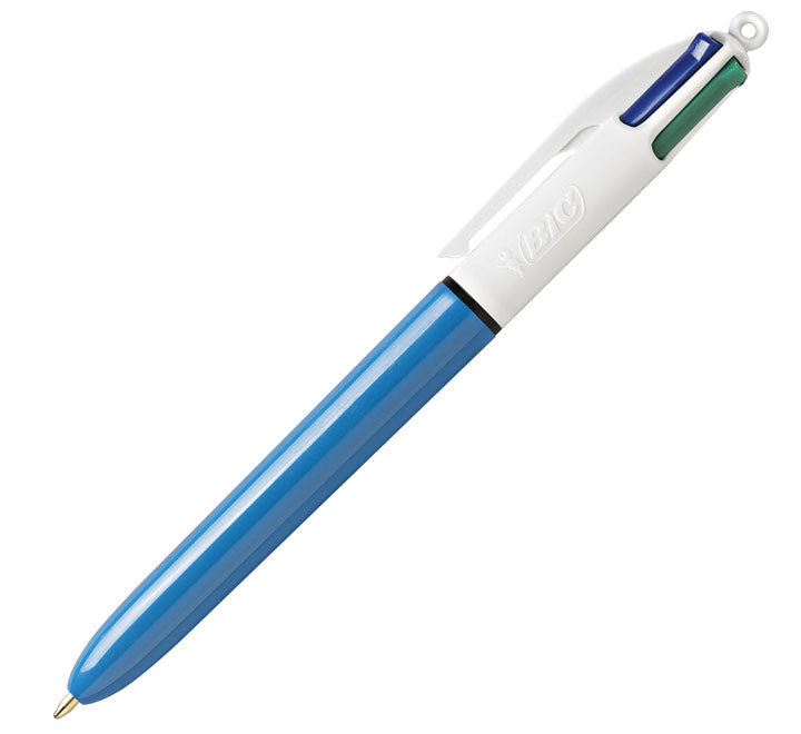 Bic 4 Colours Original Boligrafo de Bola Retractil - Punta Media de 1.0 mm - Tinta con Base de Aceite - Cuerpo Azul/Blanco - 4 Colores (12 unidades)