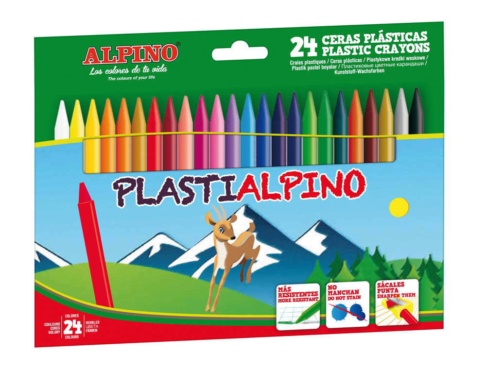 Alpino Pack de 24 Ceras PlastiAlpino para Niños - Material Resistente
