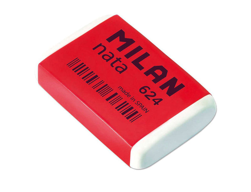 Milan Nata 624 Goma de Borrar Rectangular - Plastico - Suave - No Abrasiva - Color Blanco (Pack de 24 unidades)