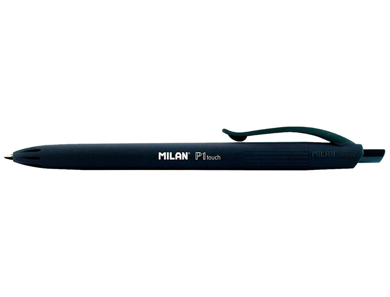 Milan P1 Touch Boligrafo de Bola Retractil - Punta Redonda 1mm - Tinta de Aceite - Escritura Suave - 1.200m de Escritura - Color Negro (Pack de 25 unidades)