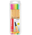 Stabilo Point 88 Pack de 6 Rotuladores de Punta Fina de Fibra - Trazo de 0.4 mm - Tinta con Base de Agua - Colores Surtidos Neon