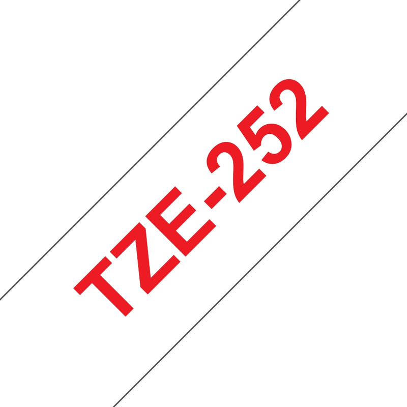 Compatible Brother TZ252 Cinta rotuladora laminada fondo blanco texto rojo 24mmx8m