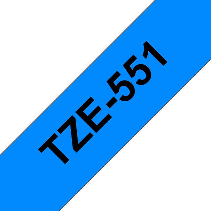 Compatible Brother TZ551 Cinta rotuladora laminada fondo azul texto negro 24mmx8m