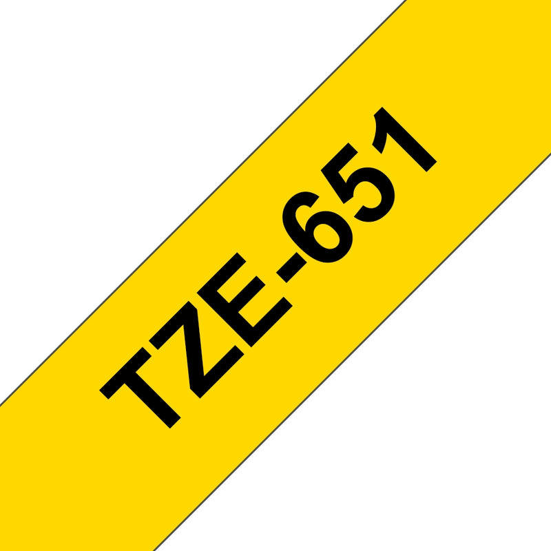 Compatible Brother TZ651 Cinta rotuladora laminada fondo amarillo texto negro 24mmx8m