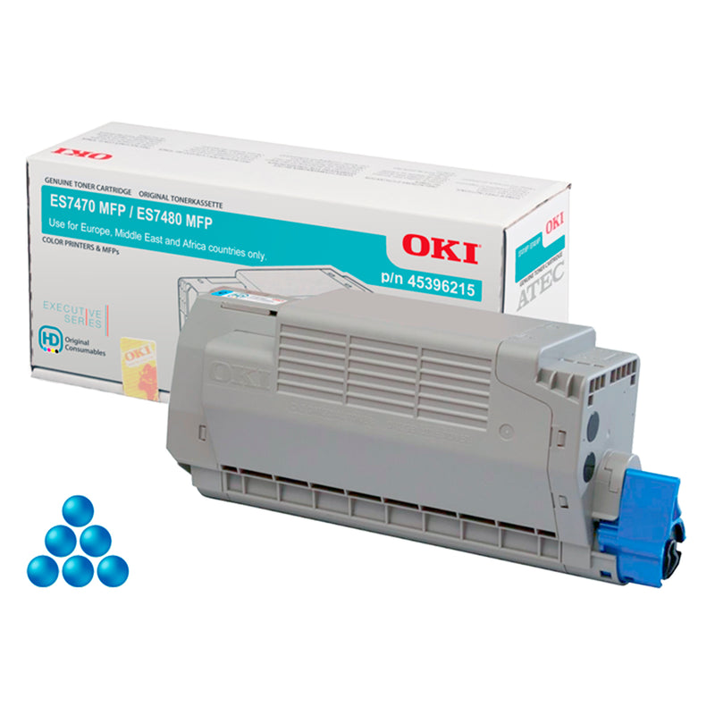 OKI Executive ES7460/ES7470/ES7480 Cyan Cartucho de Toner Original - 45396215