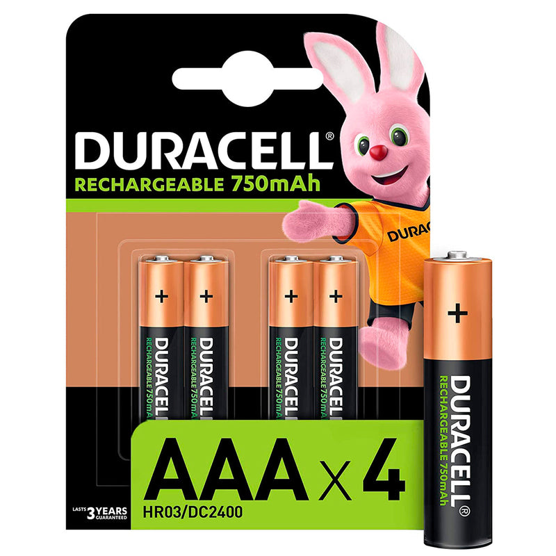 Duracell Pilas Recargables NiHM AAA HR03 1.2V 750mAh - Precargadas - 4 Unidades
