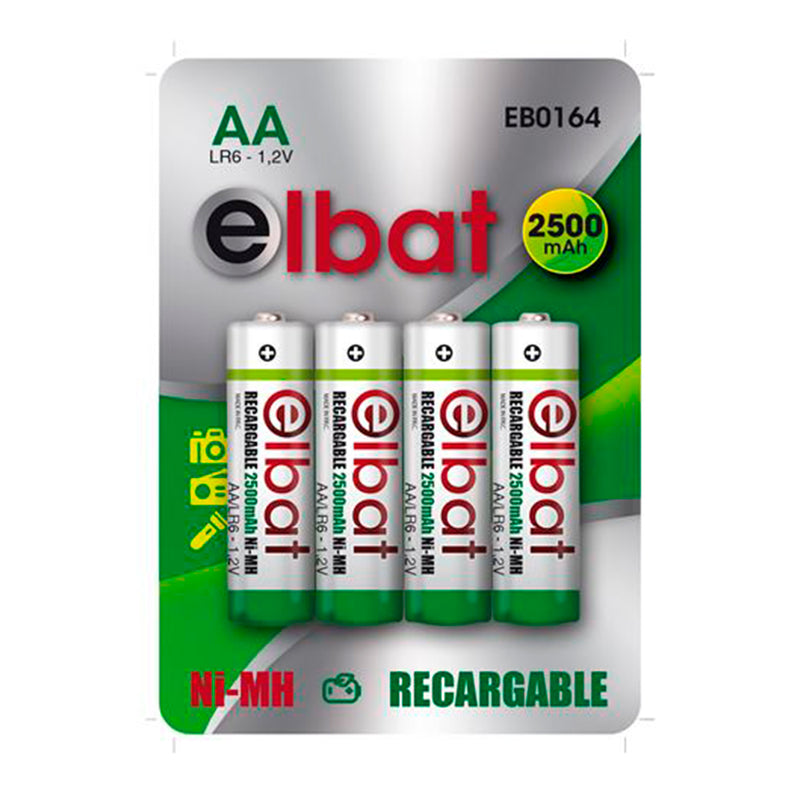 Elbat Pack de 4 Pilas Recargables LR6 AA 2500mAh